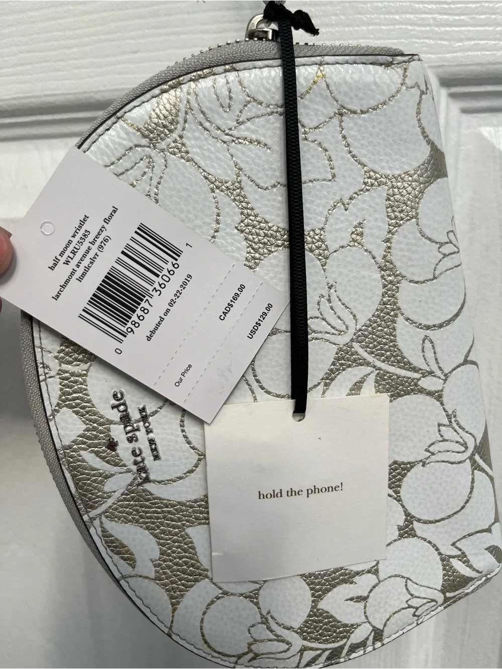 Kate Spade Larchmont Avenue Breezy Floral Half Moon Large Wristlet silver New